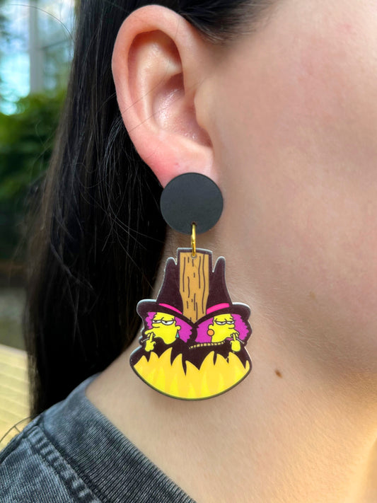 Patty & Selma Get Cigarette Burned at the Stake Earrings